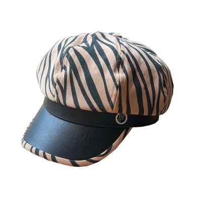 China 2021 Comfortable New British Vintage Striped Zebra Print Women's Stylish Student Newsboy Beret for sale