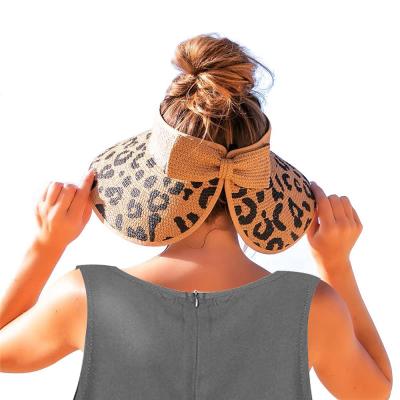 China Straw Hat Ladies Beach Hat Empty Top Straw Hat Can Accommodate Bow New Leopard Print Soft/Comfortable Beach for sale