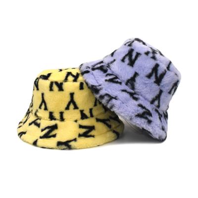 China 2021 Dobby Autumn And Winter New NY Letter Rabbit Hair To Keep Warm Bucket Hat For Couples for sale