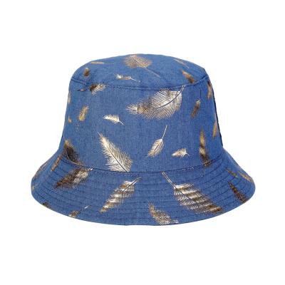 China Wholesale Hot Selling Dobby Feather Printed Breathable Cotton Travel With Two Side Bucket Hat For Adult for sale