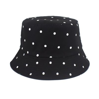 China Dobby Summer Sun-shading Outdoor Polka Dot Print Ladies Fashion Double Sided Bucket Hat For Adult for sale