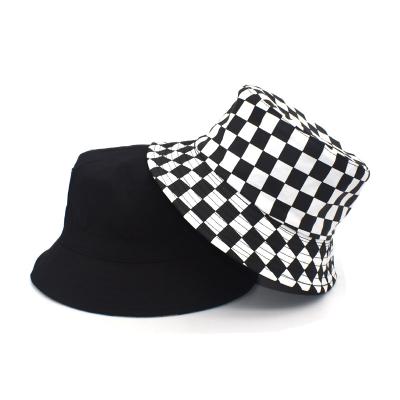 China Hot Sale Dobby Summer Sunshade Checkerboard Printed Double Sided Outdoor Wear Bucket Hat For Women And Men for sale