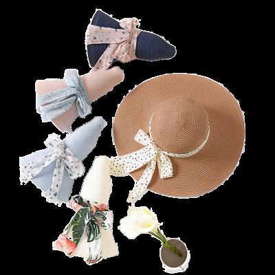 China New Fashion Character Summer Sombrero Sun Hat Female Custom Ribbon Bowknot Foldable Straw Hats For Women Soft Brim Wide Beach for sale