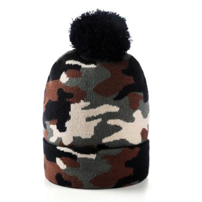 China JOINT winter camouflage kintted hat fashion warm camouflage knit ball cap with ski hat men high quality women for sale