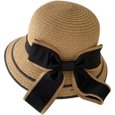 China Princess Wide Travel Sunshade Hat Kids Brim Beach Sun Hat Bow Lace Straw Hats Baby Girls Breathable Summer Striped Kids for sale