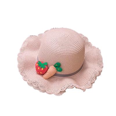 China High Quality Baby Strawberry Fisherman Sun Visor Hat Summer Beach Woven Kids Bag Children Straw Hat Soft Beach Suntan for sale