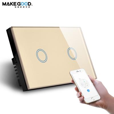 China Plastic Glass+PC Approval Tempered Glass Panel SAA App Control 2Gang wifi switch smart home for sale