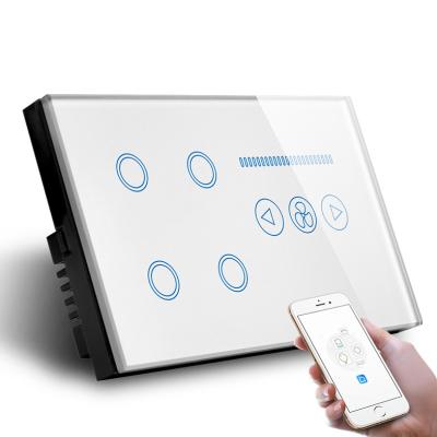 China UK 147x86mm Life Control Smart Power WIFI 4gang Monitoring Tuya Residential/Multipurpose App and Fan Touch Combo Switch for sale