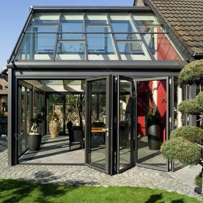 China Contemporary Modern Four Season Prefab Free Standing Tempered Sunroom Conservative Glass Frame Aluminum Conservatory Design for sale