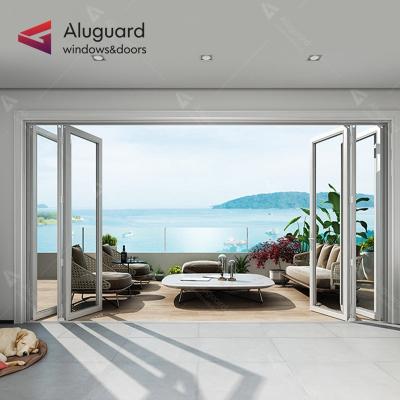 China New Design Modern Anti-Pinch Hand Aluminum Bi-folding Balcony Patio Folding Glass Folding Doors for sale