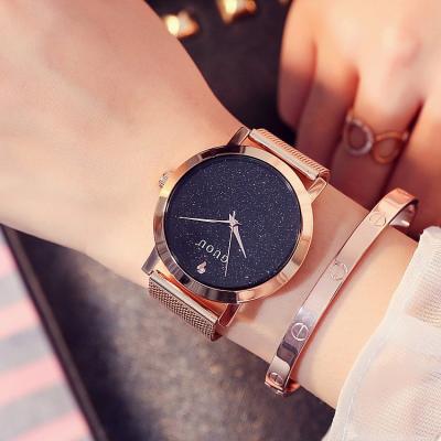 China GUOU 8171 Water Resistant Beautiful Rose Gold Women's Quartz Watch Mesh Band White Water Resist Concise Leisure Watch Set for sale