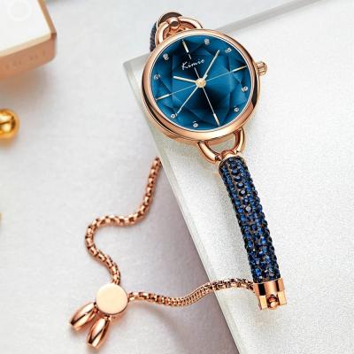 China Automatic Date KIMIO K6328S Elegance Blue Ladies Quartz Watch New Arrival Pot Crystals Waterproof Elegant Super Slim Bracelet Watch For Women for sale