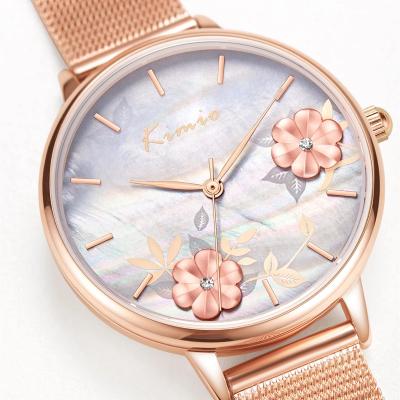 China KIMIO K6381M Date KIMIO K6381M Classic Automatic Lady Quartz Watch Gold Mesh Strap Water Resist Elegant Ultra Thin Electric Watch Factory for sale