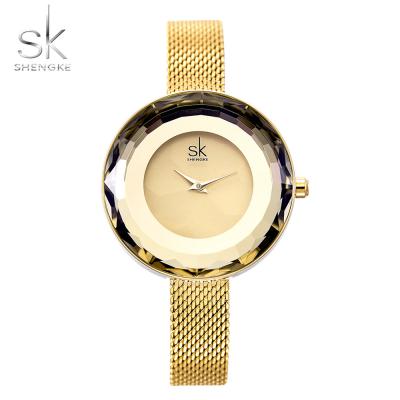 China SK K0100 fashion quartz analog display watch female hot sale gold steel strap water resistant luminous casual watch set big for sale