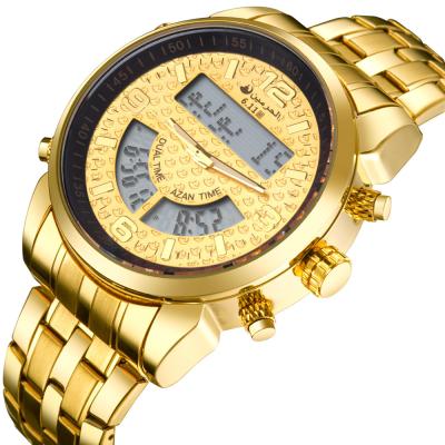 China Alarm 6.11 Gold Luxury Men's Digital Watch Stainless Steel Band Dual Time Stopwatch Latest In Running Business Watch Set for sale