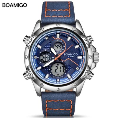 China BOAMIGO F546 Chronograph Fashion Blue Boys Digital Watch Amazon PU Leather Waterproof Band Arabic Sports Watch Supplier for sale