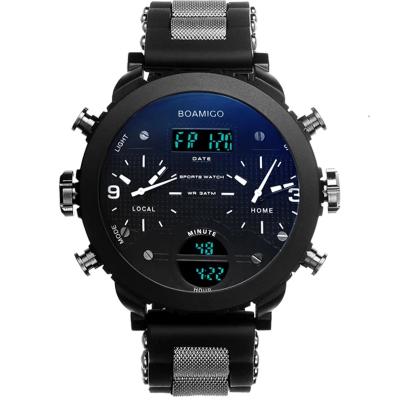 China BOAMIGO F905 Waterproof Futuristic Water Proof Wholesale Color Mens Digital Watch Elastic Band Triple Time Advertising Sports Reloj Watch for sale