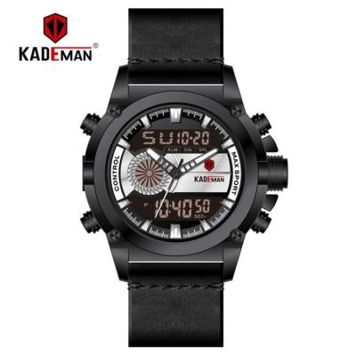 China KADEMAN 347 Automatic Date Boys Digital Watch Band Dual Time Chronograph Leisure Black Leather Cheap Futuristic Watch Manufacturer for sale