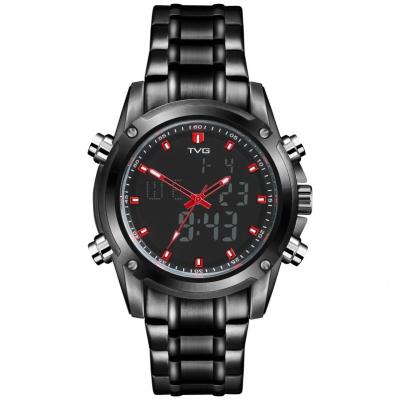 China TVG 526 Alarm Quartz Watch 2021Stainless Black Steel Band 3 Dials Chronograph Male Travel Wrist Watch for sale