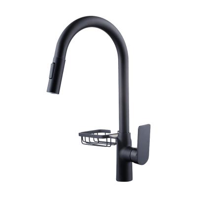 China Thermostatic Faucets Swivel No Dead Angle Matte Black Sink Faucet Pull-Out Clean Kitchen Faucet With Shelf for sale