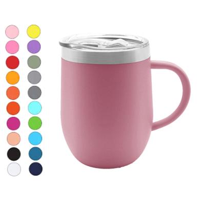 China Modern Multicolor 12oz Powder Coated Leak Proof Stainless Steel Beer Drink Wall Vacuum Coffee Mug Double Handle for sale