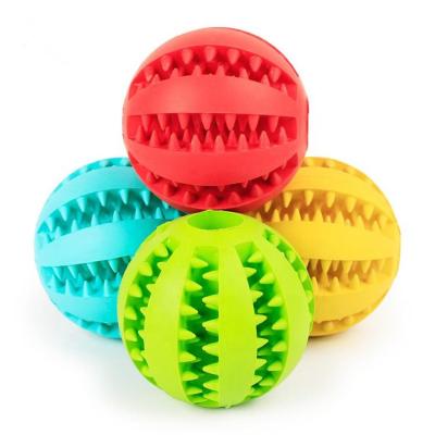 China Interactive Dogs Rubber Indestructible Treat Ball Food Puzzle Bite Pet Chew Ball Dispensing Dog Dispensing Toy for sale