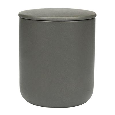 China Home Decoration Promotional Black Gray Ceramic Candle Holder Custom Matte Ceramic Candle Container With Lid for sale