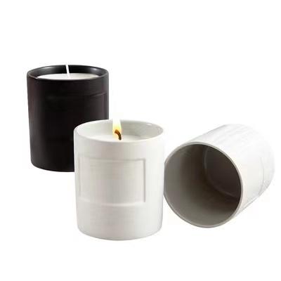 China Custom White Home Ceramic Scented Jar Candle Jar Black Matte Decoration Unique Candle Container for sale