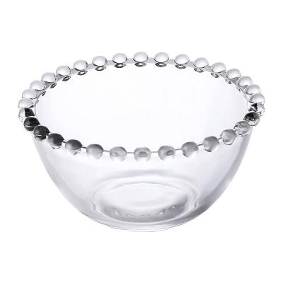 China Sustainable Luxurious Food Container With Clear Glass Ice Cream Bowl Round Lace Mini Fruit Bowl Salad Dessert Bowl for sale