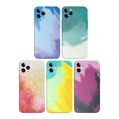 China New Shockproof Colorful Watercolor Liquid Silicon Phone Bag for iphone 12 max 12 mini 12pro 12 soft camera protect back cover for sale