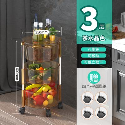 China Traditional Multi-layer kitchen floor rotating fruit vegetable basket shelf swivel storage organizer rack cart with wheels PET for sale