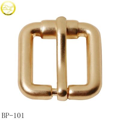 China handbag designer matte gold roller metal pin buckle adjuster wholesale nickel free/lead free metal buckle for belt strap for sale