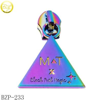 China Rainbow Logo #5 Triangle Shape Handbag Nickel Free Hardware Custom Head Slider Zipper Puller Charm For Girls Backpacks for sale