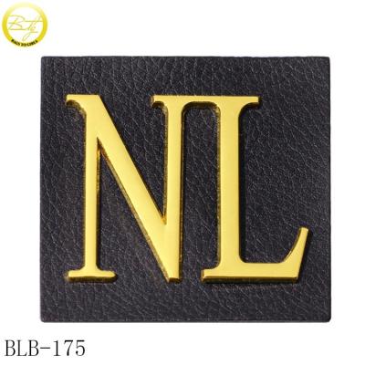 China Custom 3D Square Shape PU Badge Gold Logo Metal Maker Embossed Leather Patch Sewing For Men's Jacket for sale