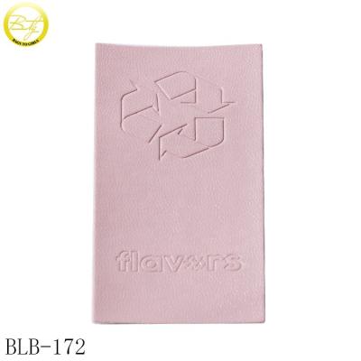 China Custom 3D Designer Private Label Leather Jacket Pink Color Engraving Letter Soft PU Patches For Handbags for sale