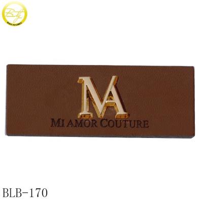 China Gold letter tags logo private label metal viable custom handmade leather apparel embossed luggage patches for sale