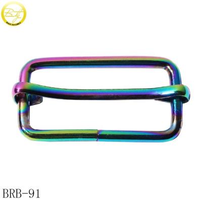 China Zinc Alloy Roller Slide Buckle Rainbow Nickel Free/Lead Free Purse Parts Plated Wallet Rectangle Tri Slip Accessory Buckle for sale