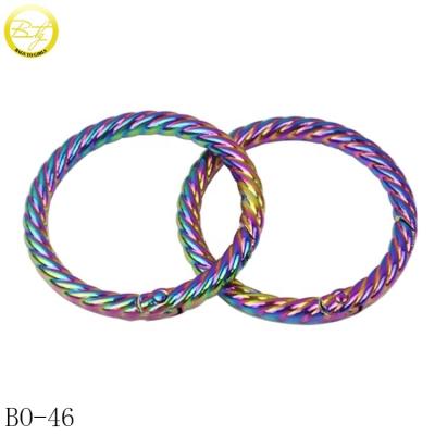 China Fashion Swimwear Metal Parts Rainbow Color O-ring Nickel/Lead Free Spring Hugs Metal Openable Round Key Ring For Bags for sale