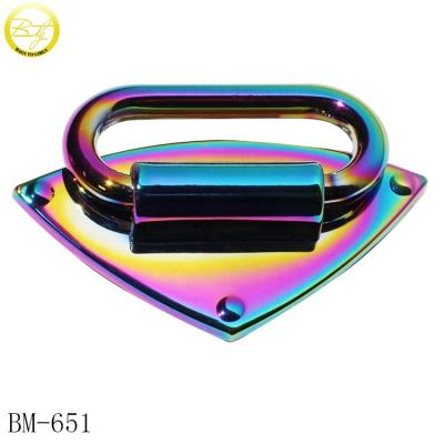 China nickel free/lead free fabrication flat made private label handbag metal parts rainbow logo designer metal accessories for suitcase for sale