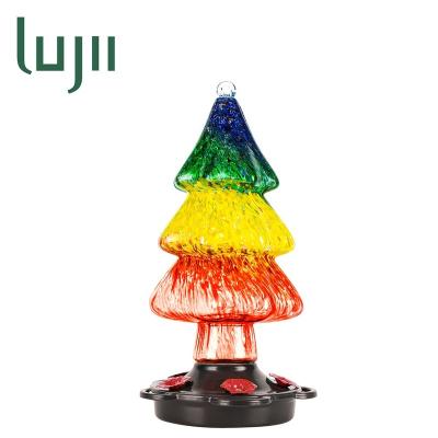 China LUJII Evergreen Hummingbird Auto Feeder Tree Shaped For Outdoor Hanging Hand Blown Glass 25 fl.oz With Hanging Hook Ant Moat for sale