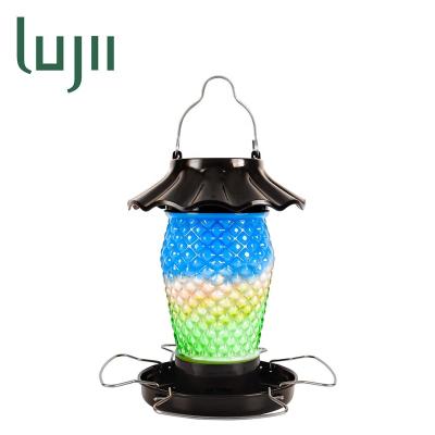 China LUJII Diamond Shaped Solar Powered Hummingbird Auto Driver For Outdoor Hand Blown Glass 4.2lbs Capacity With Hanging Hook Ant Moat for sale