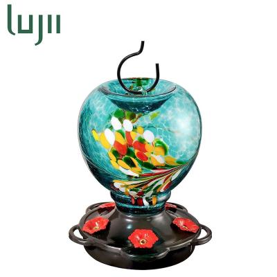 China LUJII Apple Shaped Hummingbird Auto Feeder For Outdoor Hanging Hand Blown Glass 25 fl.oz With Hanging Hook Ant Moat for sale