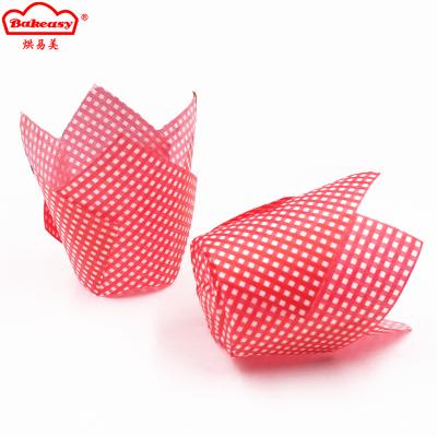 China Disposable Grid Printing Original Tulip Muffin Paper Cup Europe Leakproof Papers for sale