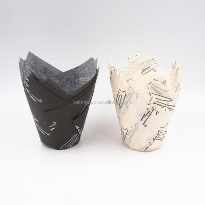 China Disposable Flute Roll Cup Flower Print Newspaper Cup Cake Liner Flute Paper Baking Pot for sale