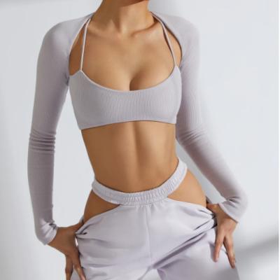 China QUICK DRY High Quality Custom Logo Cotton Long Sleeve  White Crop Top Pants Set Women Hoodie for Gym Clothing Casual Plain Ser for sale