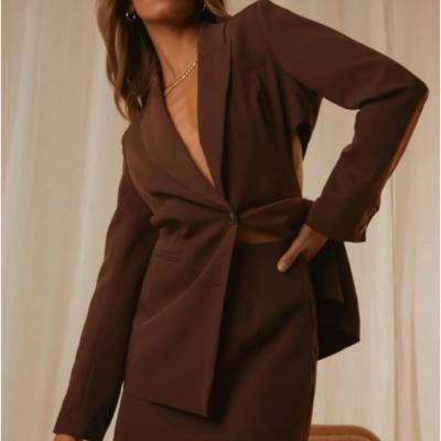 China Anti-wrinkle Hot Sale OEM Slim Fit Blazer for Women Ladies Office Suits Suit Brown Chocolate Special Design Fashion Clothing for sale