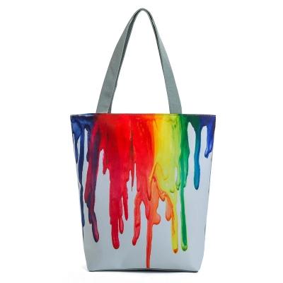 China Canvas Shoulder Bag Women Tote Handbag Colorful Painting Shopping Handled Bag For Summer Beach Female Bag for sale