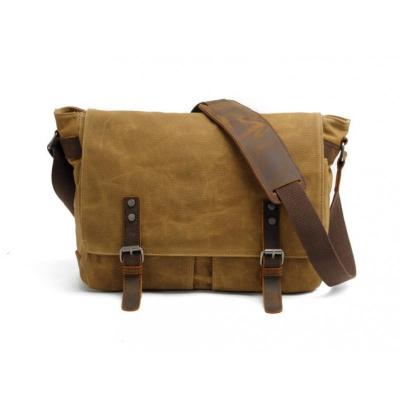 China Durable Waxed Canvas Messenger Bag Canvas and Leather Shoulder Bag with Custom Logo for sale