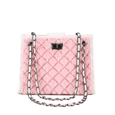 China Fashion 2021 Hot Sales Faux Fur Chain Handbag New Korean Version Large Capacity Diamond Lattice Elegance Crossbody Bag For Women for sale