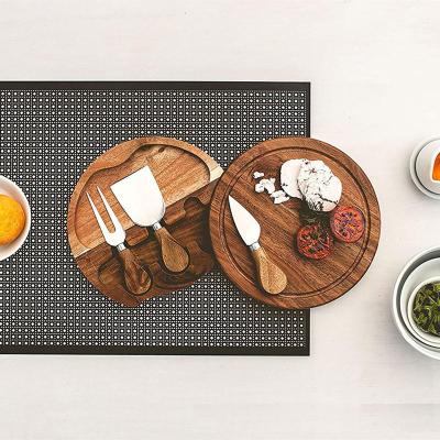 China 100% Natural Sustainable With 3 Pieces Cutlery Set / Cheese Tray Hidden Cutlery Drawer Bamboo Cheese Board for sale